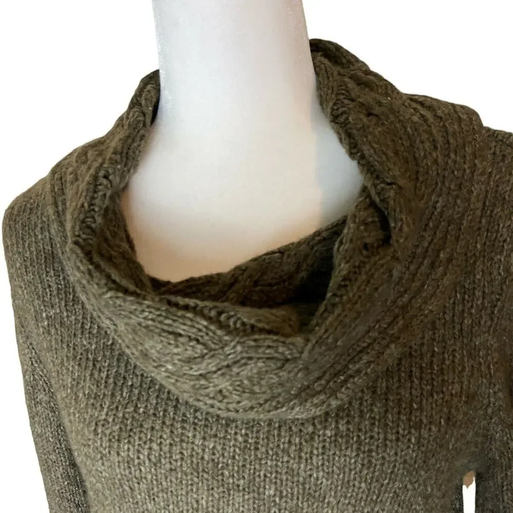 Royal Robbins Sweater Womens Large Pullover Green Cowl‎ Neck Loose Knit Pocket
